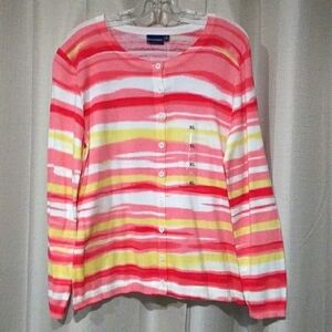 Colorful Striped Women's Button-up Sweater XL Northcrest